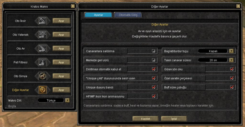 Diger ayarlar paneli