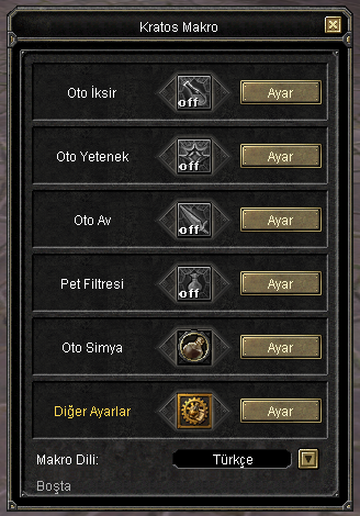 Kratos Makro — ana menu